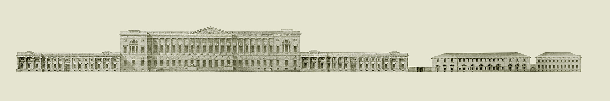 Лицевой фасад Михайловского дворца с флигелями. 1826 г. ГРМ.