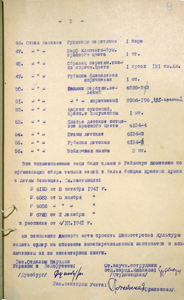 Акт о передаче теплых вещей  для бойцов Красной Армии осенью 1941 г. 